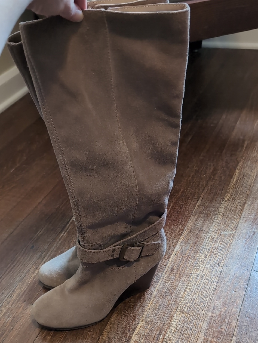 Sole Society Knee-High Suede Boots in Taupe Brown